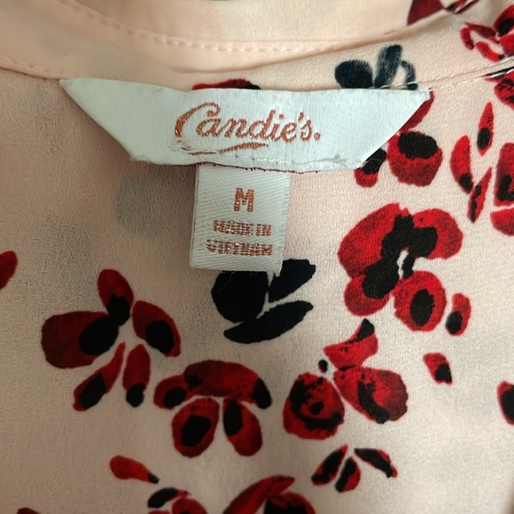 Women’s size medium sheer pink, and red candies button-down shirt - Picture 2 of 15